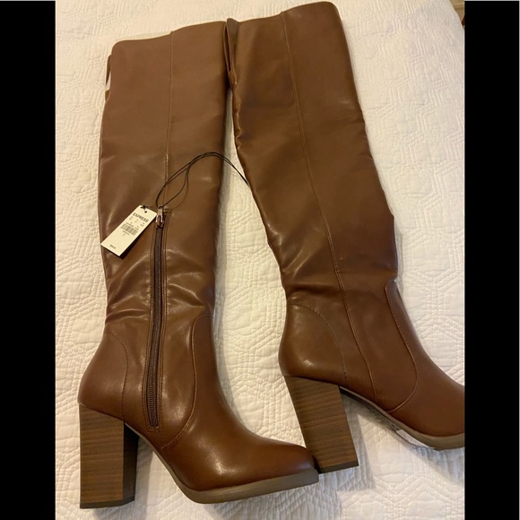 Express Shoes - Express Brown Over the knee heeled boots